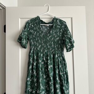 Green Floral Smocked Dress